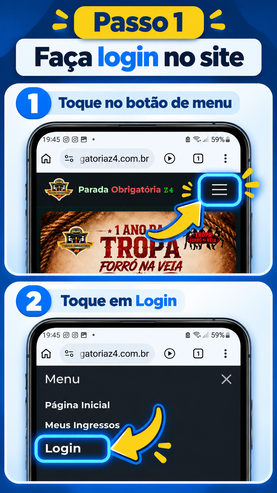 
                                Etapa
                                1 -
                                Acesse a área de Login
                            