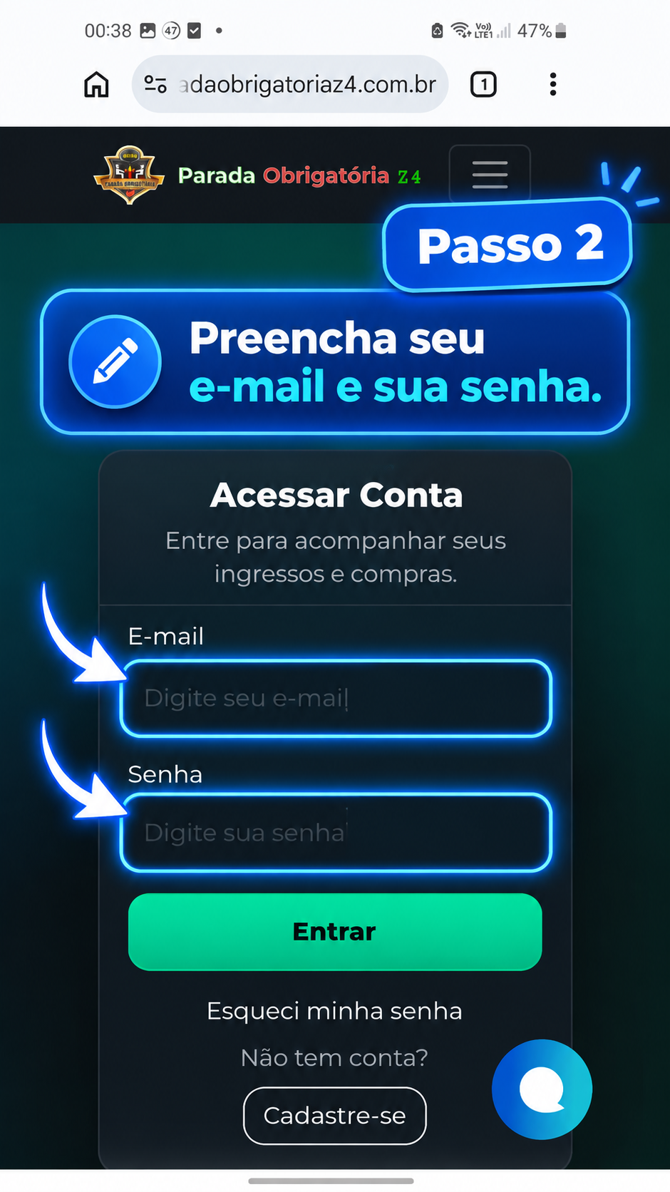 
                                Etapa
                                2 -
                                Entre na sua conta
                            