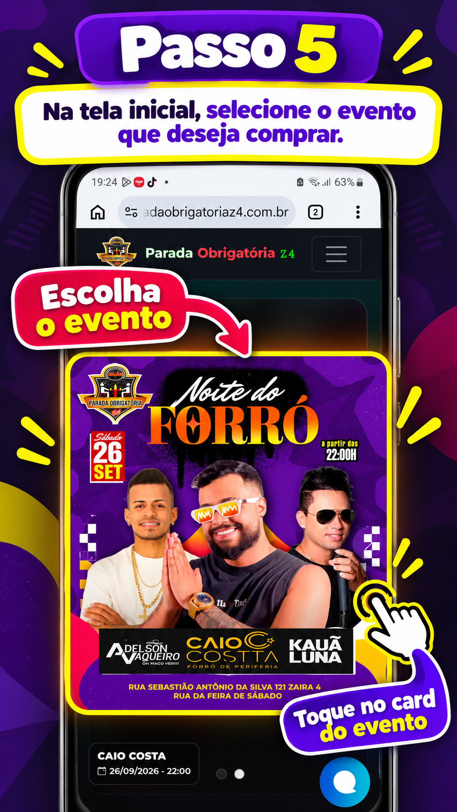 
                                Etapa
                                5 -
                                Escolha o evento
                            